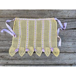 Vintage Yellow crochet Purple Ribbon Half apron